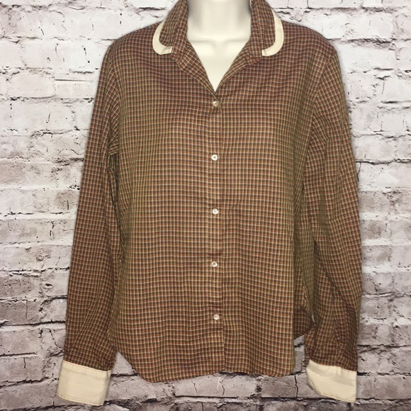 Vintage window pane double collared long sleeve blouse - Picture 1 of 8
